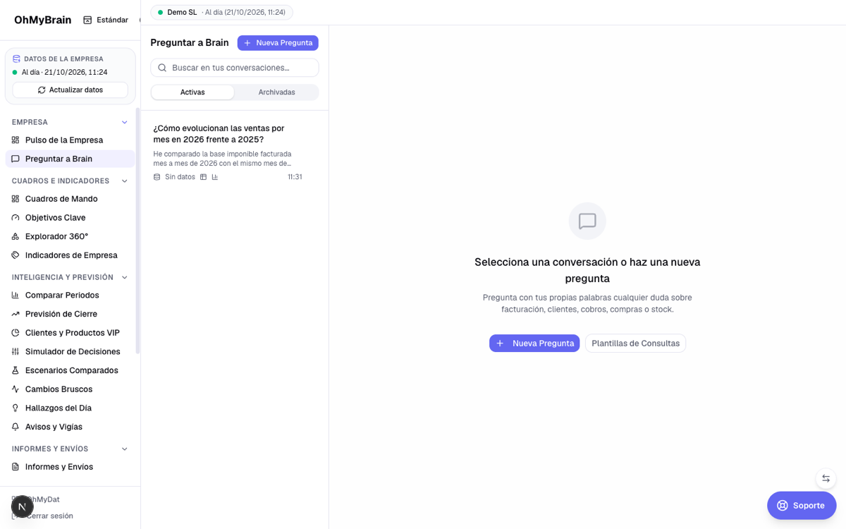 Historial de conversaciones de Preguntar a Brain